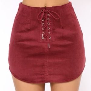3/$15 Fashion Nova Red Suede Lace Up Mini Skirt